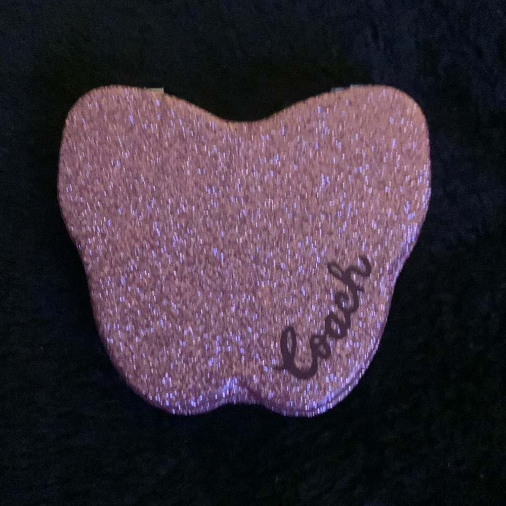 NWT Coach Compact Glitter Butterfly Mirror with Coach Emblem, in Pink & Silver